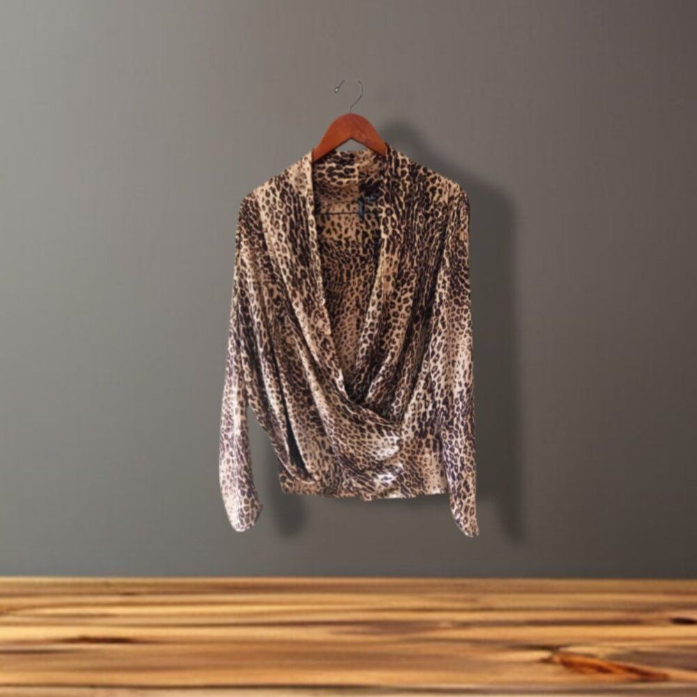 Essentials By Milano Leopard Print Draped Wrap Bl… - image 1